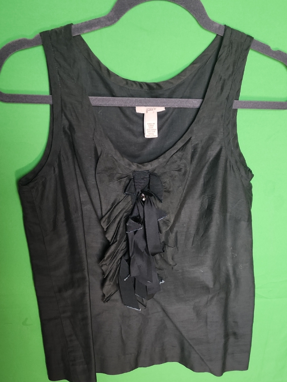 J.Crew Black Silk Blend Ruffled Front Sleeveless Top Size 4